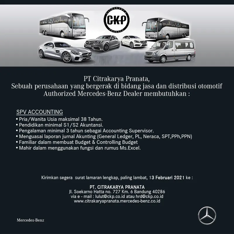 Lowongan Kerja di PT Citrakarya Pranata (Authorized Mercedes-Benz Dealer) - image 1